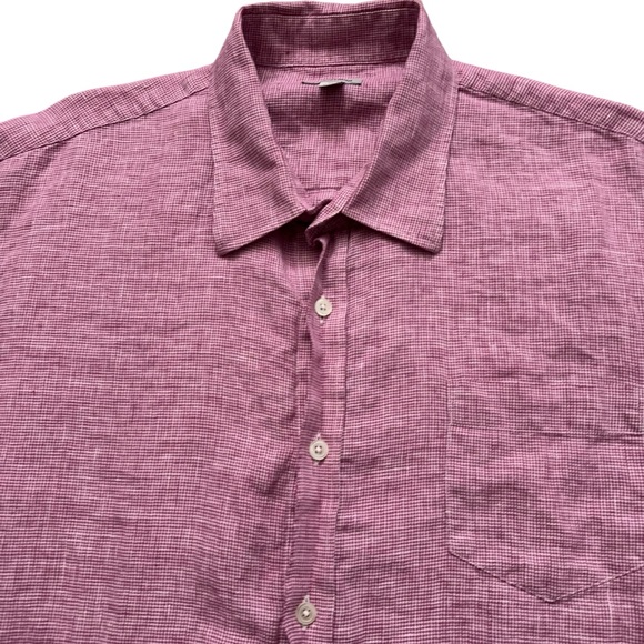 J.Peterman Shirt Mens Size XL Long Sleeve Button 100% Linen Houndstooth Pink - Picture 3 of 6